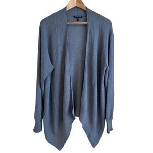Eileen Fisher Woman Blue, Grey Lightweight Wool Open Waterfall Cardigan Size 1X
